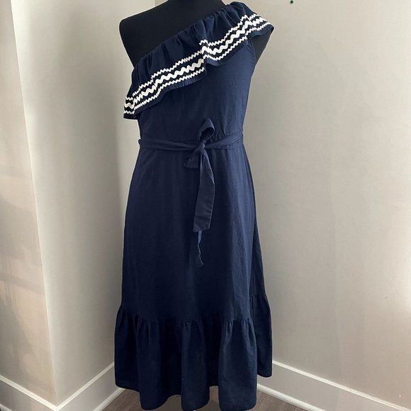 J. Crew Navy Blue One-Shoulder Midi Dress - Picture 2 of 6
